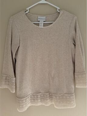 Alfred Dunner, S, Lace-trimmed 3/4 Sleeve, Beige top